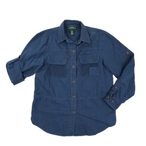 Lauren Ralph Lauren Vtg Blue Safari Utility Shirt Women's Small Roll Tab Sleeve
